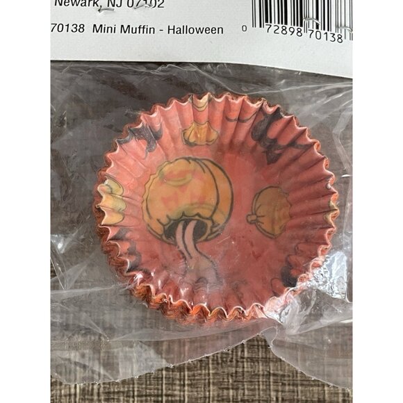 Vintage Halloween Mini Cupcake Muffin Liners Baking Cups Orange Ghosts ACME 75pk - Picture 7 of 9